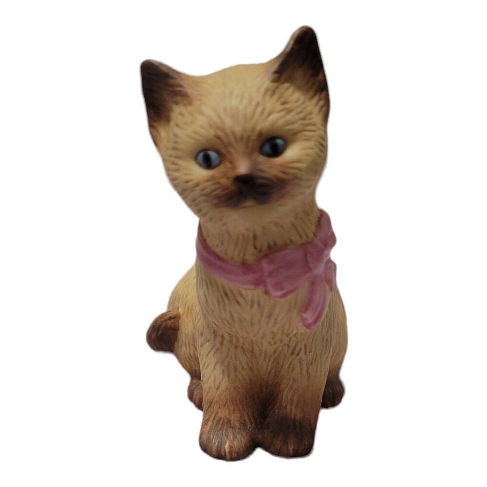 Lenox 1994 Siamese Kitty Cat 3.25" Porcelain Figurine Pink Bow Blue Eyes